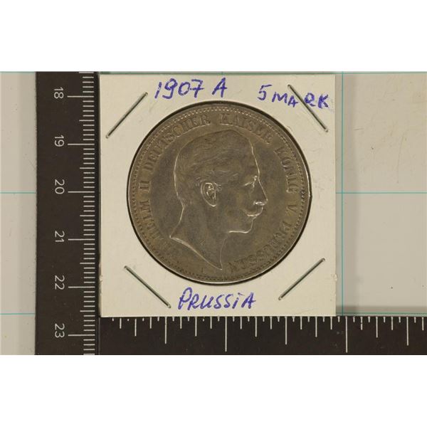 1907-A GERMAN PRUSSIA SILVER 5 MARK .8037 OZ. ASW