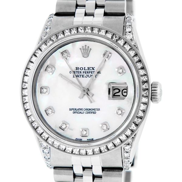 Rolex Mens Stainless Steel White Diamond Lugs 36MM Datejust Wristwatch