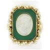 Image 1 : Vintage 14k Gold Carved Mother Of Pearl Cameo Chrysoprase Seed Pearl Frame Ring