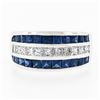 Image 4 : 18k White Gold 3.20 ctw Square Princess Diamond & Sapphire Channel Wide Band Rin
