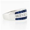 Image 5 : 18k White Gold 3.20 ctw Square Princess Diamond & Sapphire Channel Wide Band Rin
