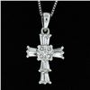 Image 6 : Petite 18K White Gold .37 ctw Round & Baguette Cut Diamond Cross Pendant w/ Chai
