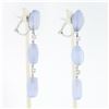Image 5 : Antonini 18K White Gold Chalcedony Bead Round Diamond Long Drop Dangle Earrings