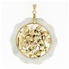 Image 2 : Vintage 14k Gold Multi Color Carved Jade Bamboo Floral Butterfly Large Pendant