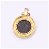 Image 3 : Heavy 18K Yellow Gold Pendant With Rubies & Imperial Roman Copper Coin