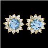 Image 1 : 14k Yellow Gold 2.1 ctw Round Aquamarine Diamond Halo Cluster Flower Stud Earrin
