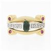 Image 4 : 14K TT Gold.92 ctw Oval Sapphire Solitaire Diamond Ruby Sideways Scroll Band Rin