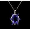 Image 1 : GIA Cert 28.43 ctw Tanzanite and Diamond Pendant With Chain - 14KT White Gold