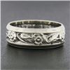 Image 2 : Vintage 14k White Gold 6.3mm Pierced Open Floral Work Wide Eternity Band Ring