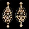 Image 1 : Vintage Victorian Revival 14k Gold Black Onyx w/ Diamond Ornate Dangle Earrings