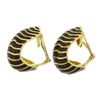 Image 3 : Vintage 18K Yellow Gold Chocolate Brown Enamel Wavy Domed Clip On Cuff Earrings