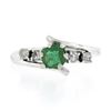 Image 4 : Vintage 14k White Gold Emerald Cut Emerald & 0.12 ctw Round Diamond Bypass Ring