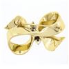 Image 3 : Vintage 14K TT Gold 0.20 ctw Pave Diamond Center Textured Grooved Bow Pin Brooch