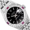 Image 1 : Rolex Ladies Stainless Steel Black Index Dial Diamond And Ruby Bezel Date Wristw