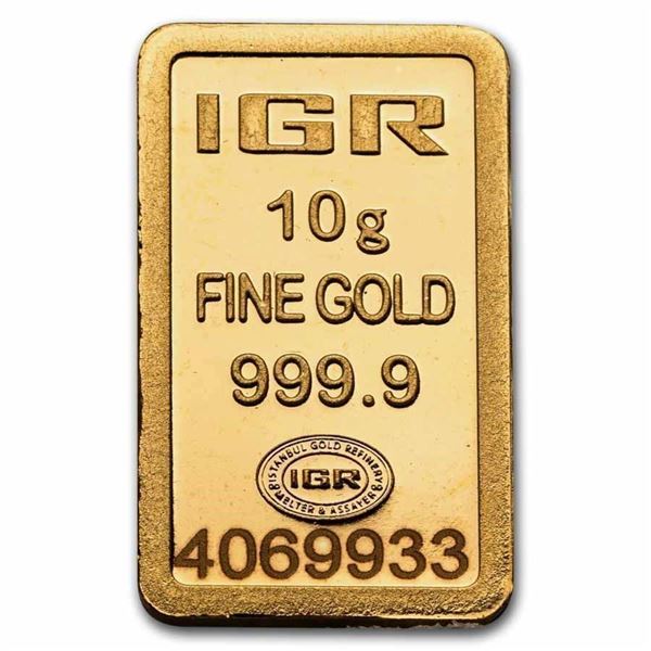 10 grams (0.3215 oz) of .9999 fine Gold Bar