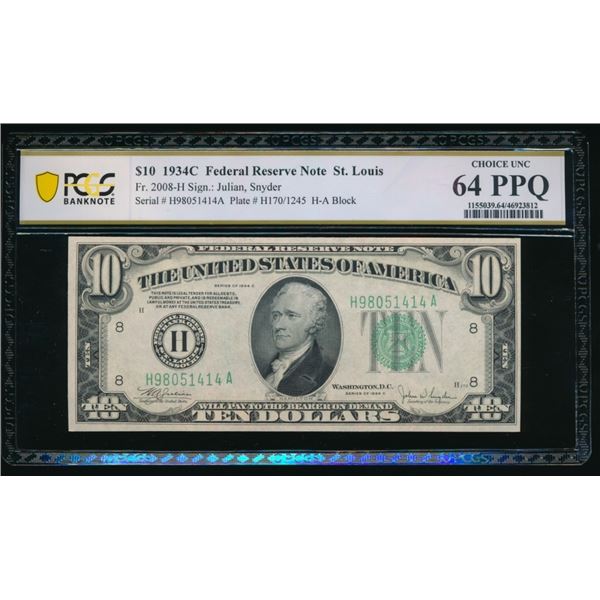 1934C $10 St Louis FRN PCGS 64PPQ