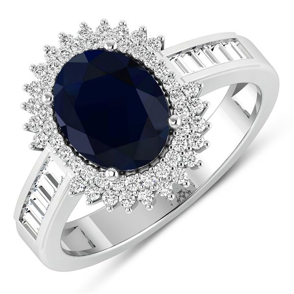 14KT White Gold 2.1ctw Blue Sapphire and Diamond Ring