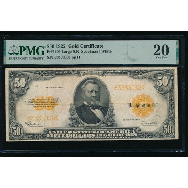 1922 $50 Gold Certificate PMG 20