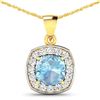 Image 1 : 14KT Yellow Gold 1.70ct Aquamarine and Diamond Pendant with Chain