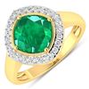 Image 1 : 14KT Yellow Gold 2.07ctw Zambian Emerald and Diamond Ring