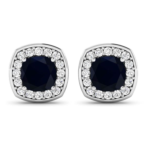 14KT White Gold 2.56ctw Blue Sapphire and Diamond Earrings