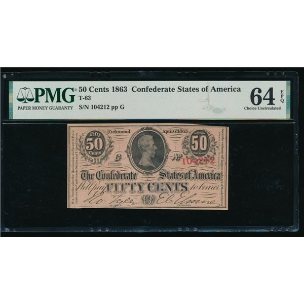 50 Cent 1863 T-63 Confederate PMG 64EPQ