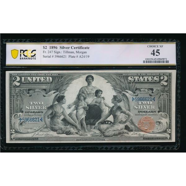 1896 $2 Educational Silver Certificate PCGS 45