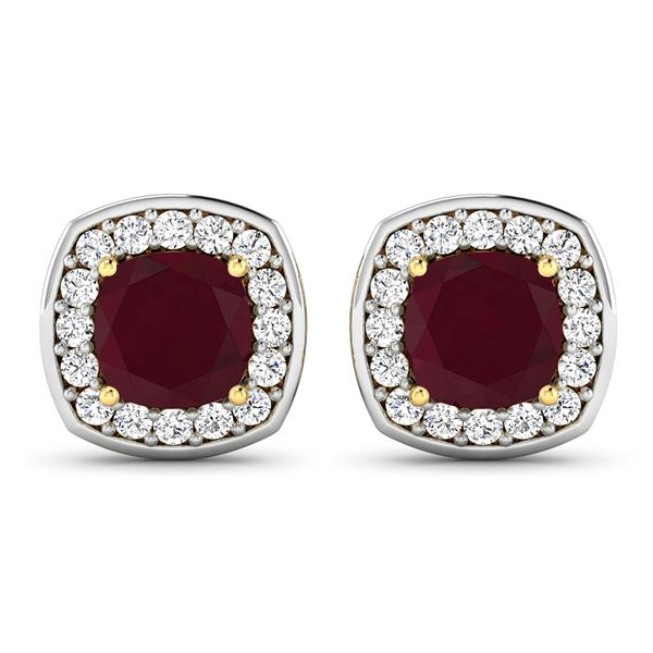 14KT Yellow Gold 2.44ctw Ruby and Diamond Earrings