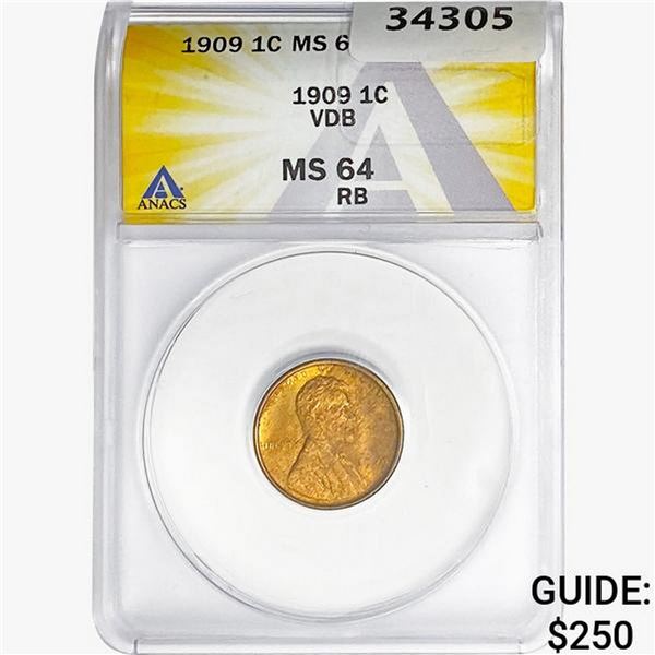 1909 Wheat Cent ANACS MS64 RB