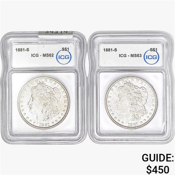 [2]1881-S Morgan Silver Dollar ICG MS62-63