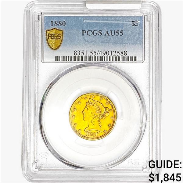1880 $5 Gold Half Eagle PCGS AU55