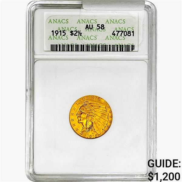 1915 $2.50 Gold Quarter Eagle ANACS AU58
