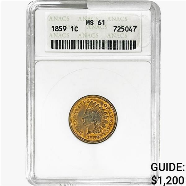 1859 Indian Head Cent ANACS MS61