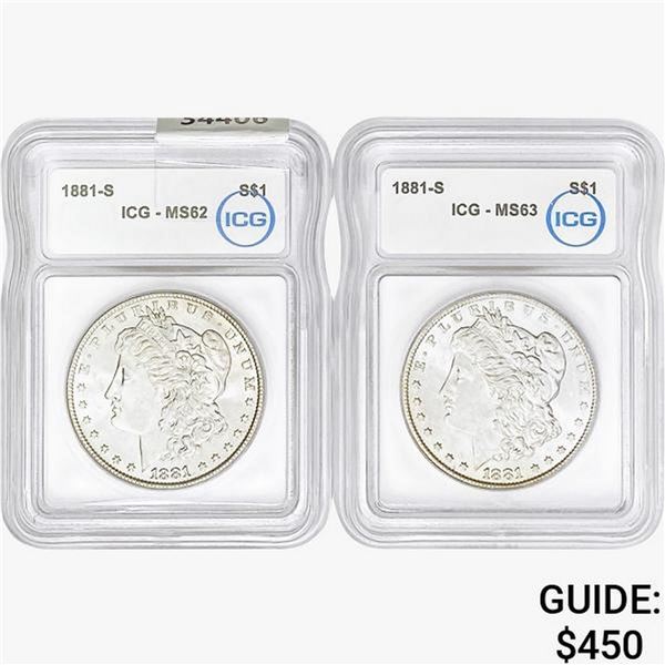 [2]1881-S Morgan Silver Dollar ICG MS62-63