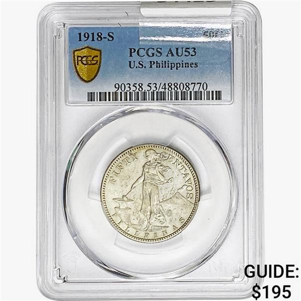 1918-S U.S. Philippines 50 Centavos PCGS AU53