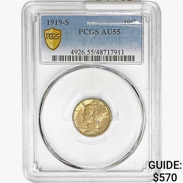 1919-S Mercury Silver Dime PCGS AU55