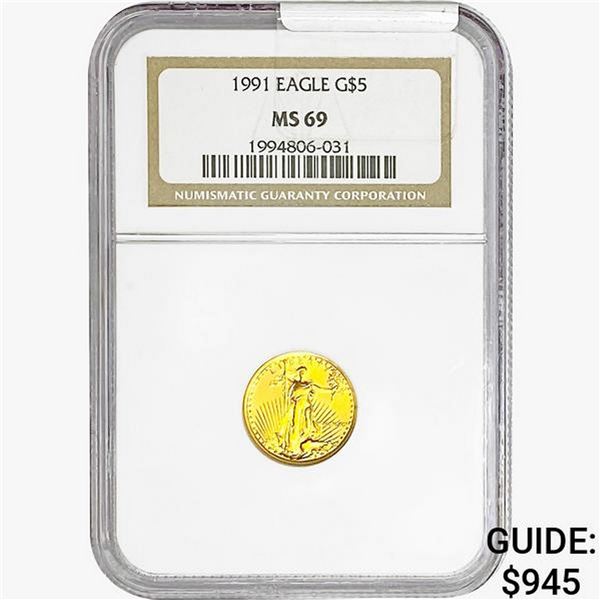 1991 1/10oz $5 AGE NGC MS69