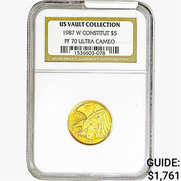1987-W 1/4oz Gold $5-Constitution NGC PF70 UC