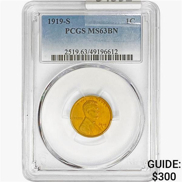 1919-S Wheat Cent PCGS MS63 BN