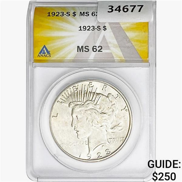 1923-S Silver Peace Dollar ANACS MS62