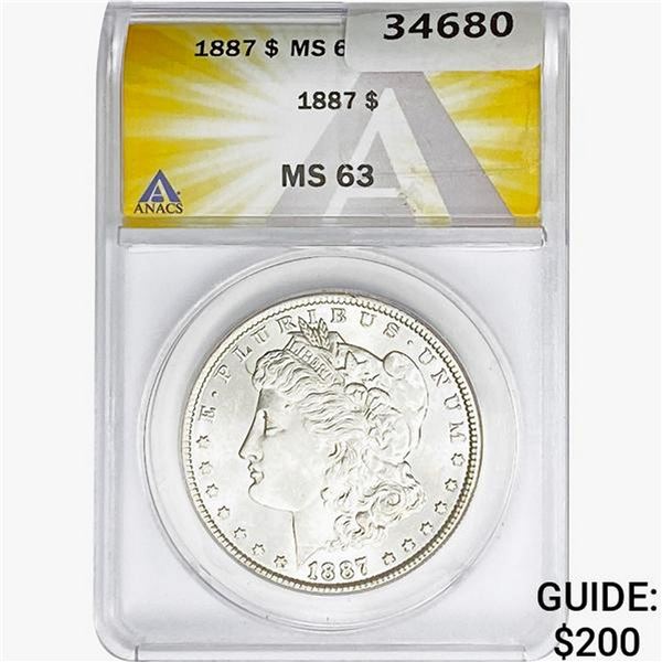 1887 Morgan Silver Dollar ANACS MS63