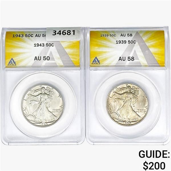 [2]1939-1943 Walking Liberty Half Dollar ANACS AU50-58
