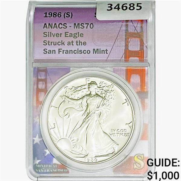 1986-S Silver Eagle ANACS MS70