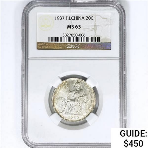 1937 20C .12oz F.I. China Silver NGC MS63