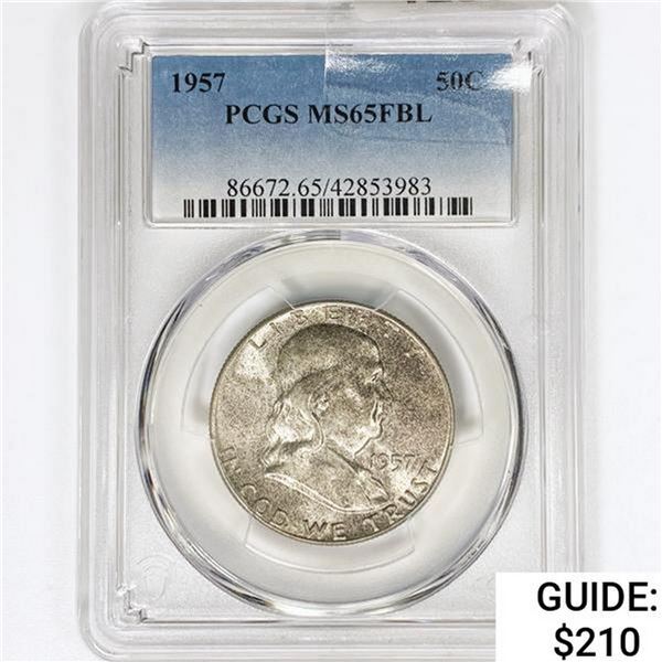 1957 Franklin Half Dollar PCGS MS65 FBL