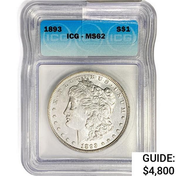 1893 Morgan Silver Dollar ICG MS62