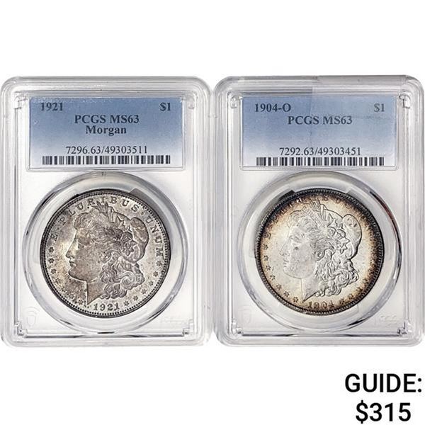 [2] 1904-O&1921 Morgan Silver Dollar PCGS MS63
