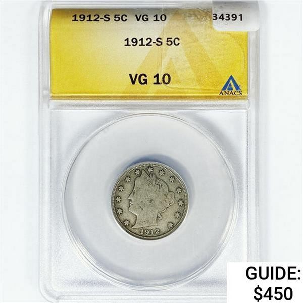 1912-S Liberty Victory Nickel ANACS VG10