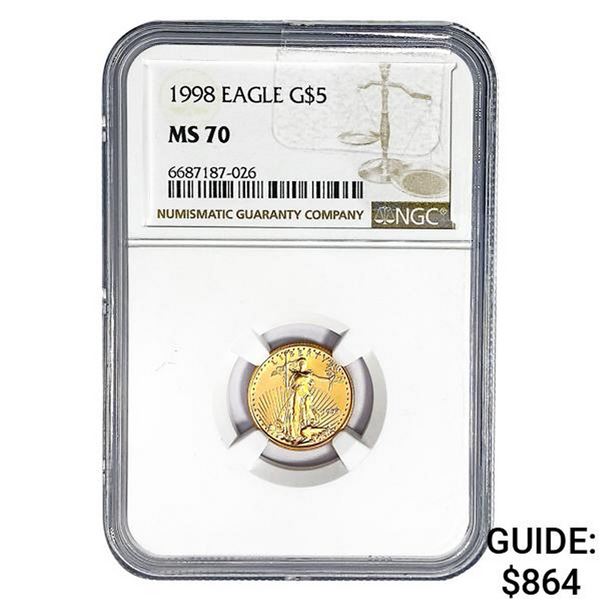 1998 $5 1/10oz. American Gold Eagle NGC MS70