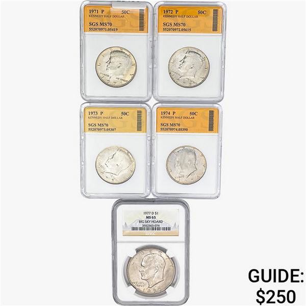 [5]1971-1977 50C Kennedy & $1 Eisenhower NGC/SGS